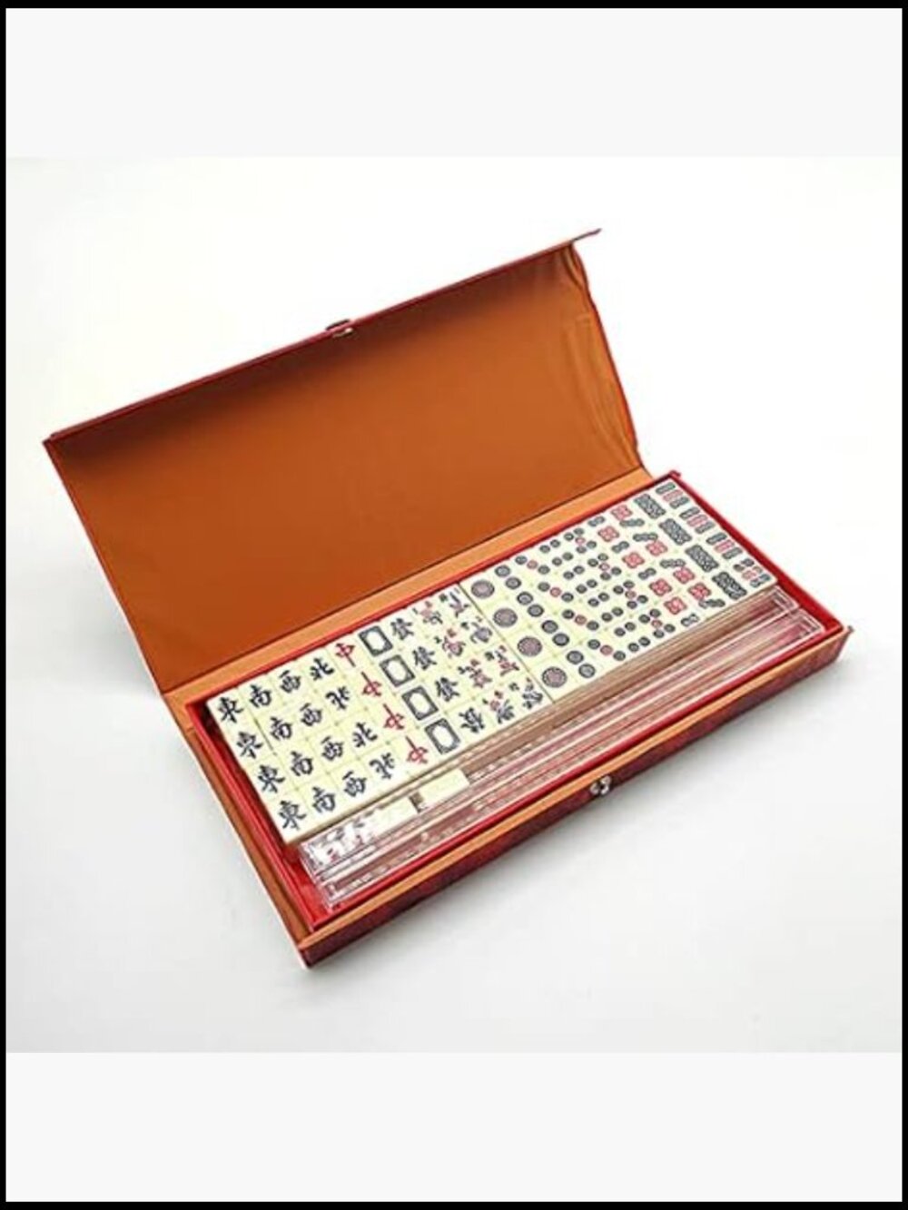Portable Chinese Mahjong Set 144 Tiles Travel Game with Racks Dice Case